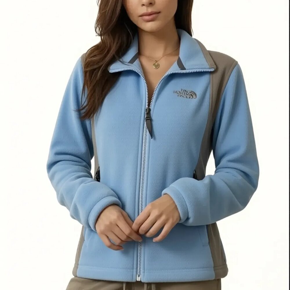 The North Face Blue Gray Full Zip Fleece Jacket Size Small Womens